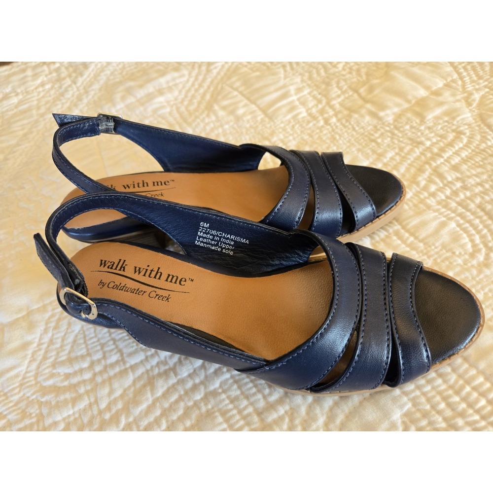 COLDWATER Creek Womens Charisma Sandal 6 M Navy Blue Leather Walk With Me
